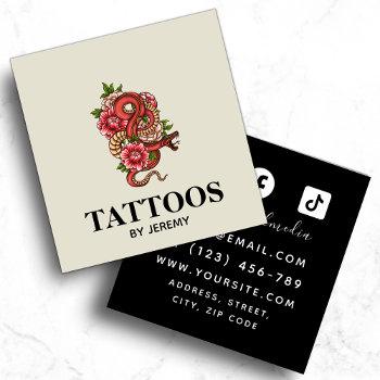 tattoo artist pastel & red dragon add social media square business card