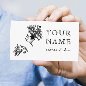 tattoo artist salon floral sword black white plain business card