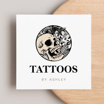 tattoo artist social media skull & plants modern  square business card