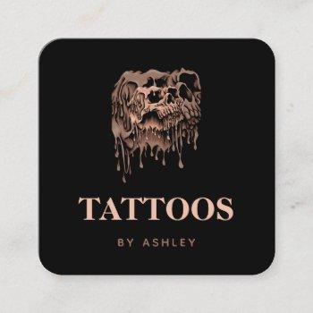 tattoo artist studio cool melting skull gothic square business card