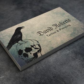 tattoo & piercing vintage crow & skull business card