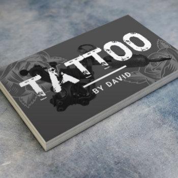tattoo shop tattoo gun rose flower typography business card
