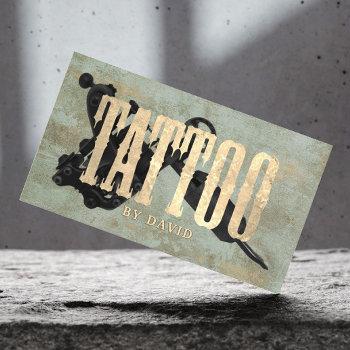 tattoo shop tattoo gun vintage gold & bronze business card