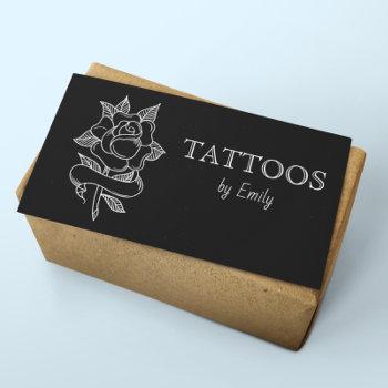 Small Tattoos By Your Name Simple Black & White Elegant Business Card Front View