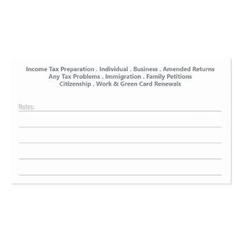 Small Tax Preparation (preparer) Business Card Back View