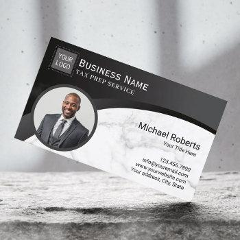 tax preparer accountant black & marble photo business card