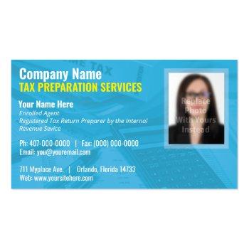 Small Tax Preparing (preparer) Photo Business Card Front View