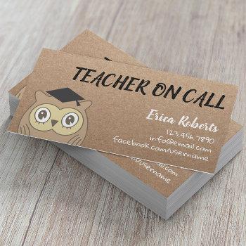 teacher on call cute owl rustic kraft business card