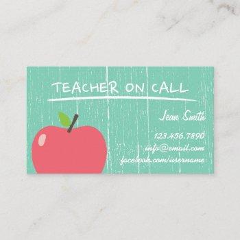 teacher tutor rustic green wood big apple business card