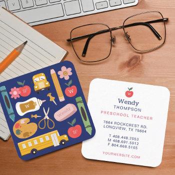 teacher & tutor school supplies icon illustrations square business card