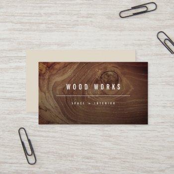 Small Teak Wood Grain Photo Minimalist Interior Design Business Card Front View