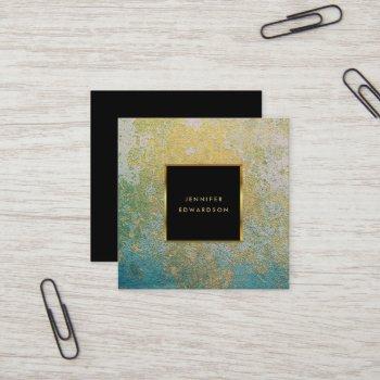 Small Teal And Gold Stone Geode Professional Square Business Card Front View