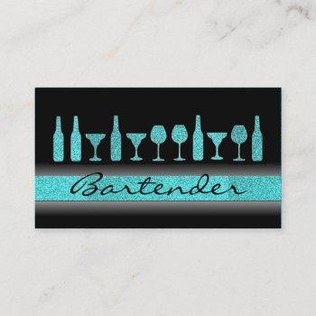 teal blue glitter bartender drinks business card