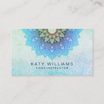 teal blue yoga instructor lotus flower watercolor business card