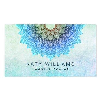 Small Teal Blue Yoga Instructor Lotus Flower Watercolor Business Card Front View