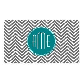 Small Teal Charcoal Chevrons Custom Monogram Business Card Front View