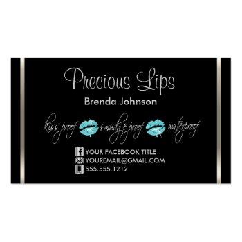 Small Teal Drip Lip And Silver Business Card Back View