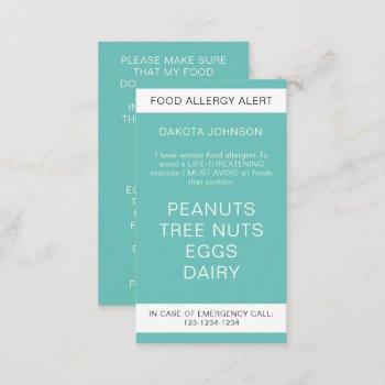 teal food allergy alert card