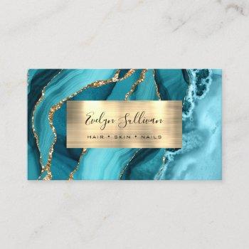 teal gold agate business card