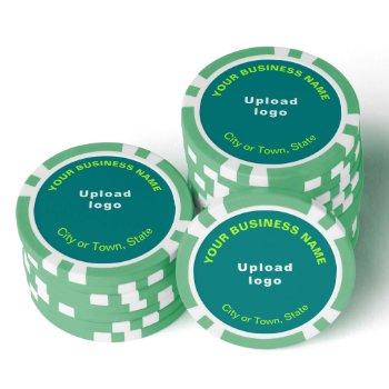 teal green business brand on poker chips