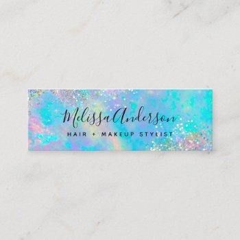 teal iridescent holographic glitter mini business card