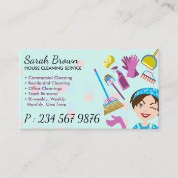 teal janitorial gloved apron maid business card