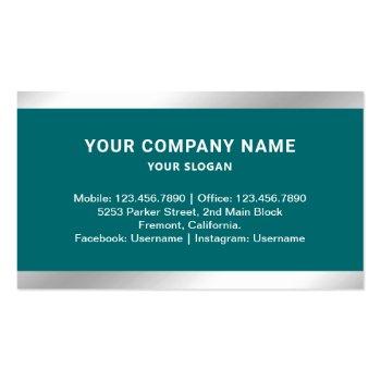 Small Teal Steel Silver Real Estate Photo Realtor Business Card Back View