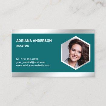 teal steel silver real estate photo realtor business card
