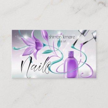 teal & violet nail artist professional salon spa business card