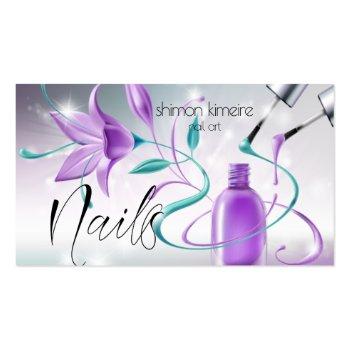 Small Teal & Violet Nail Artist Professional Salon Spa Business Card Front View