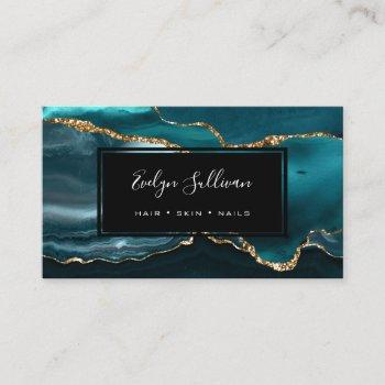 teal watercolor agate business card