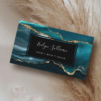 Small Teal Watercolor Agate Business Card Front View