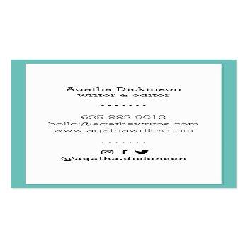 Small Teal Yellow Retro Typewriter Professional Writer Business Card Back View