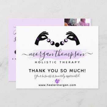 Small Thank You Hands Moon Phase Logo 4-photo Customer Postcard Front View