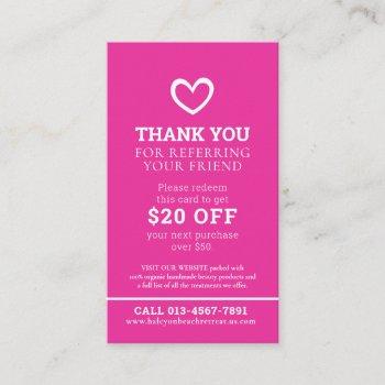 thank you referral photo promo pink repeat business card