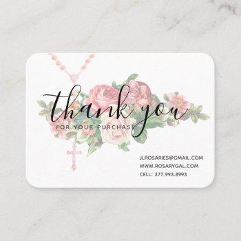 thank you rosary religious pink red roses business card