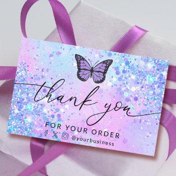Small Thank You Script Lavender Butterfly Business Card Front View