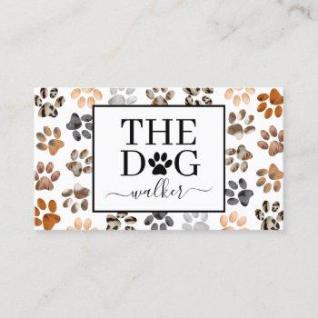 the dog walker typography fur paw prints dog care business card