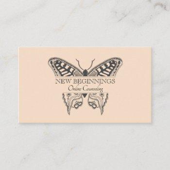 therapy counseling psychologist on peach business card