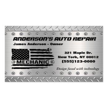 Small Tool American Flag Metal Design Car Auto Repair Bu Business Card Front View