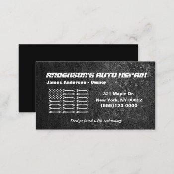 tool american flag metal design car auto repair bu business card