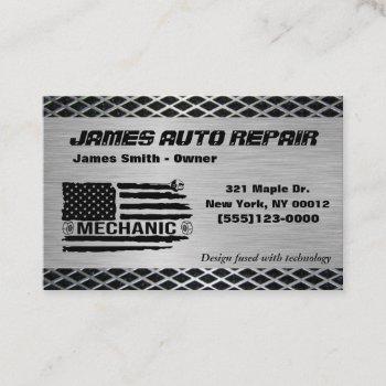 tool american flag metal design car auto repair business card
