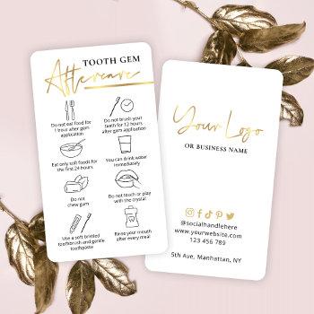 tooth gem after care instructions white & gold business card