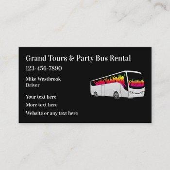 tour and party bus travel rental business card