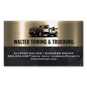 tow truck logo | metallic gold marble business card magnet