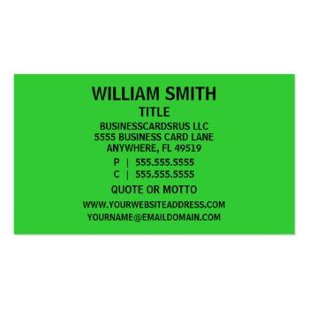 Small Towing Bold Florescent Green Business Card Back View