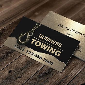 towing company professional black & gold tow hook business card