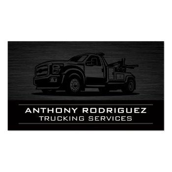 Small Towing Truck | Black Metal Background Business Card Front View