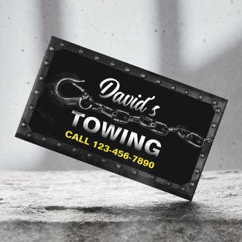 towing truck car hauling service metal framed business card