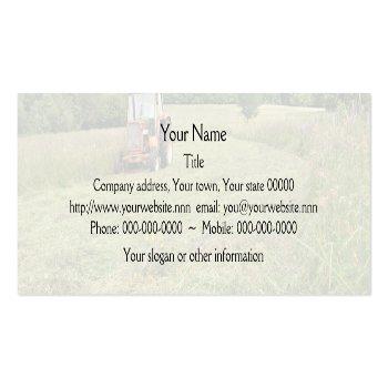 Small Tractor Cutting Hay Agricultural Business Card Back View